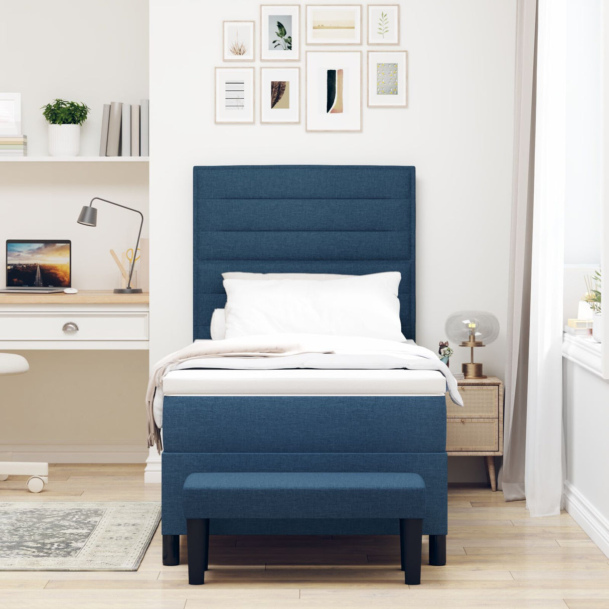 Boxspringbed met Matras & Bank Blauw 90x190 cm Stof