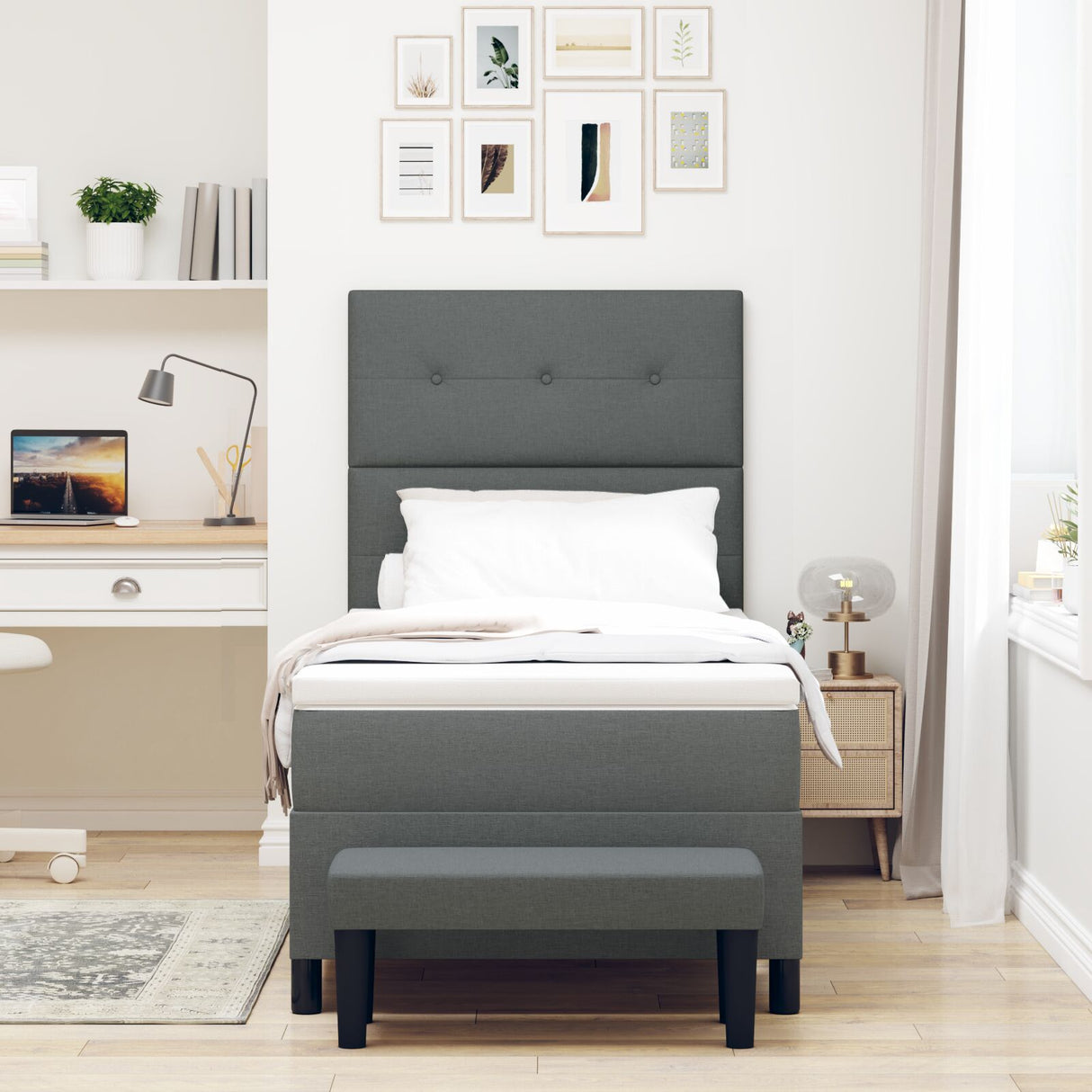 Boxspring Bed met Matras & Bank Donkergrijs 80x200 cm Stof