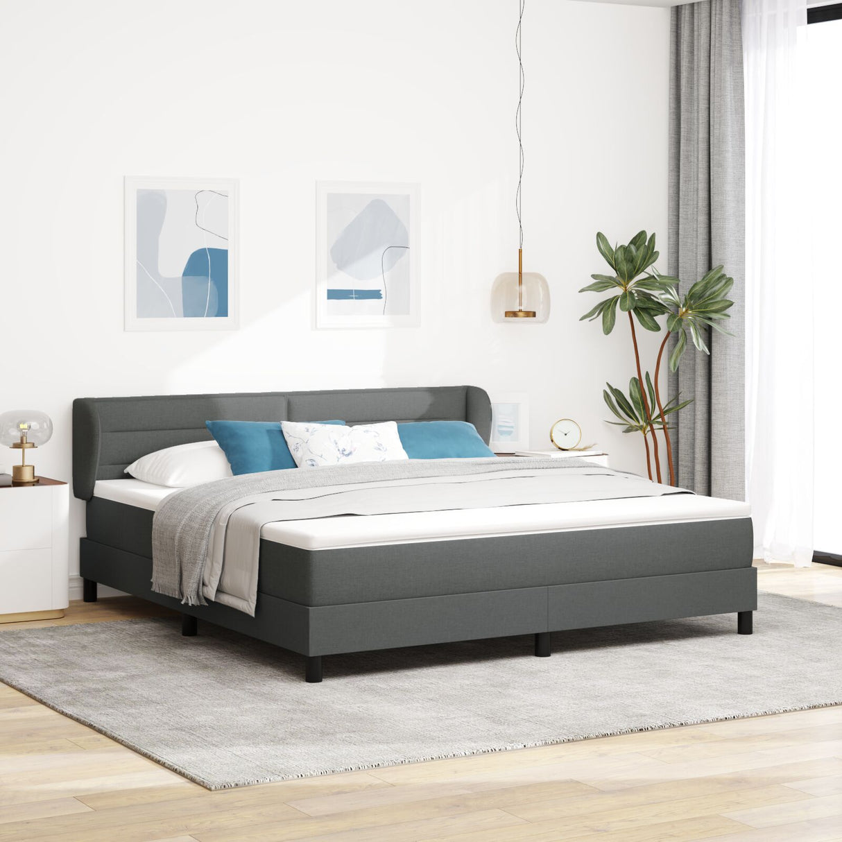 Boxspringbed met Matras Donkergrijs 180x200 cm Stof