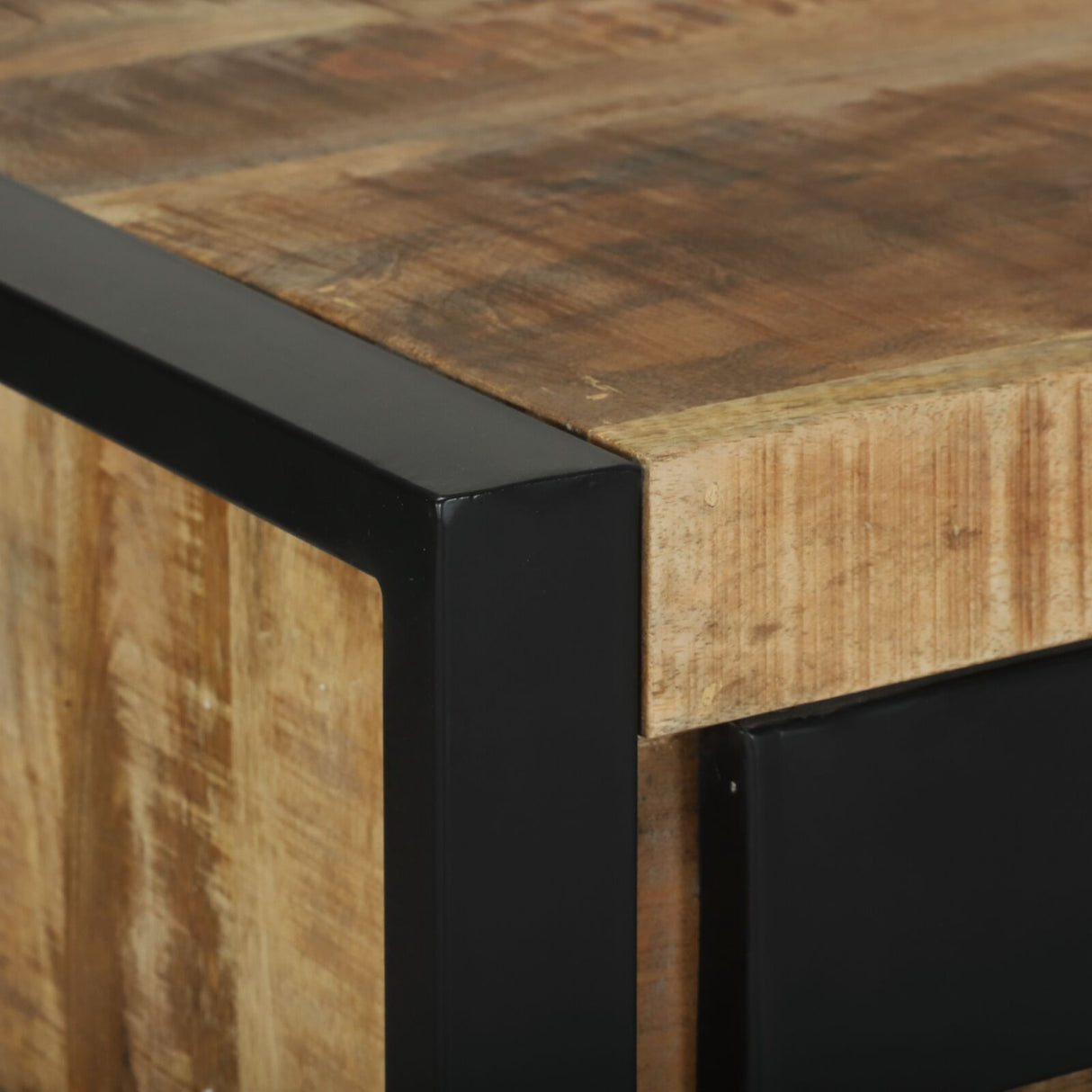 Bijzettafels Natuurlijke hout en zwart Massief ruw mangohout, Metaal