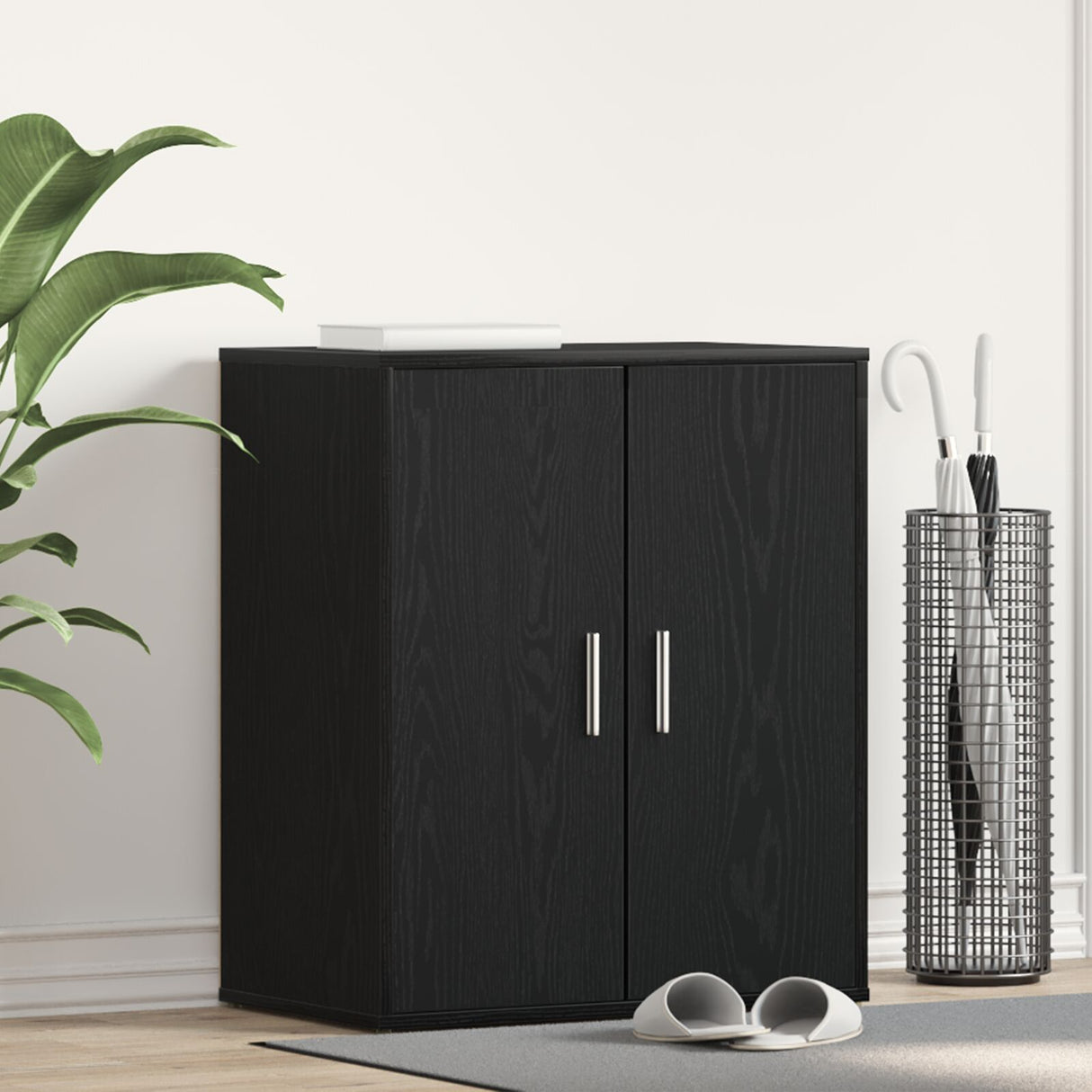 Schoenenkast Zwart Eiken 60x35x70 cm Bewerkt Hout