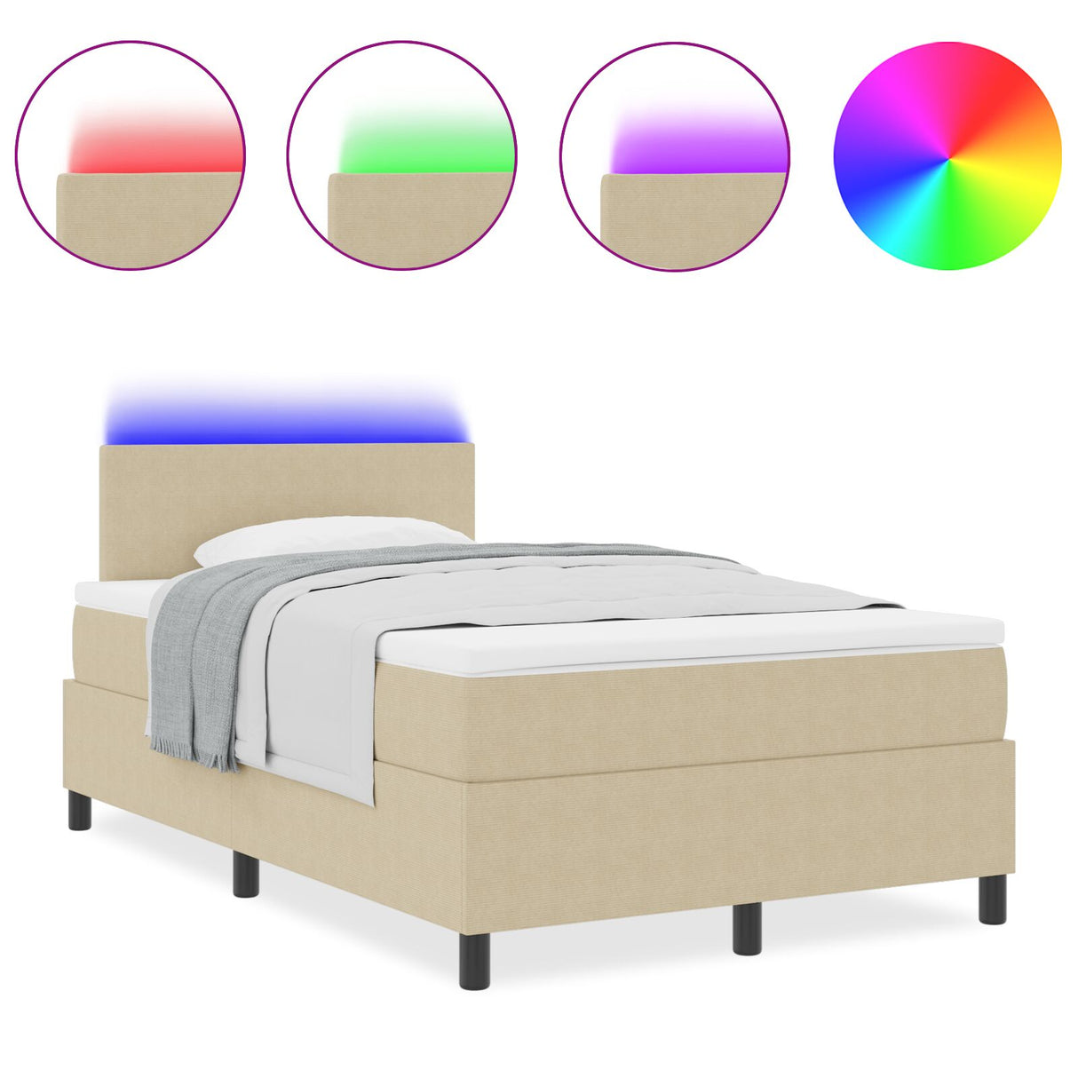 Boxspringbed met Matras & LED Licht Groen Grijs Klein Tweepersoons Corduroy Stof