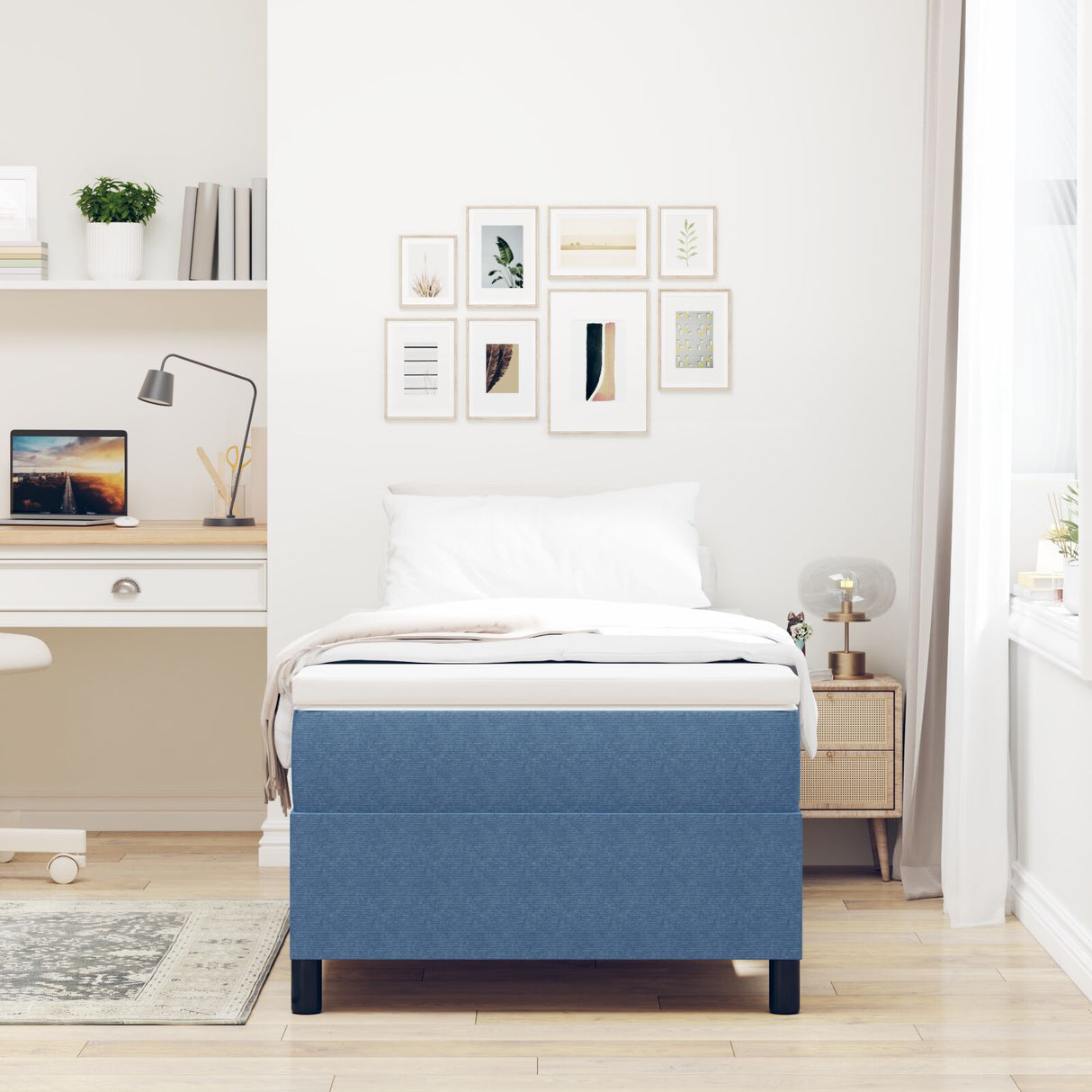 Boxspringbed met matras Blauw Corduroy stof 90 x 190 cm