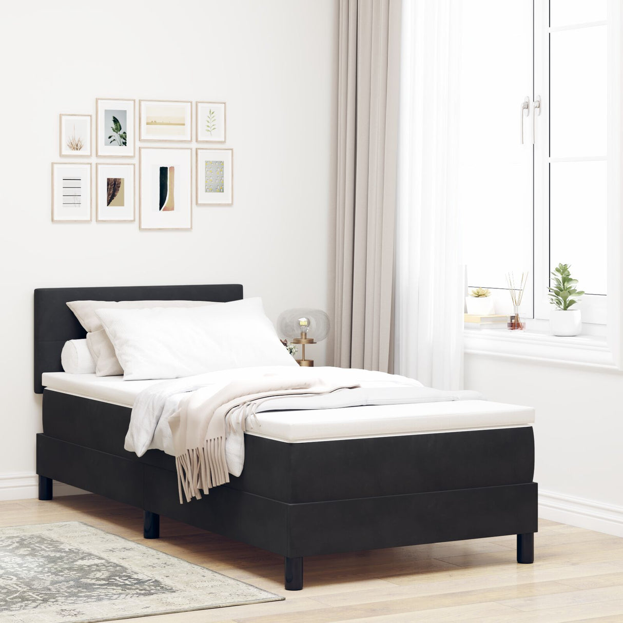 Boxspring Bed met Matras Zwart 80x200 cm Fluweel