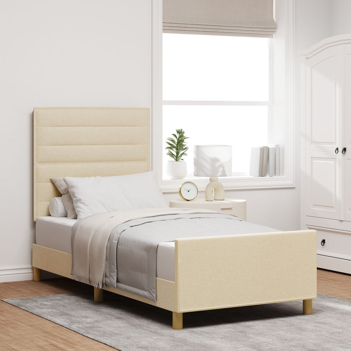 Bedframe - Crème, 90x200 cm, Stof
