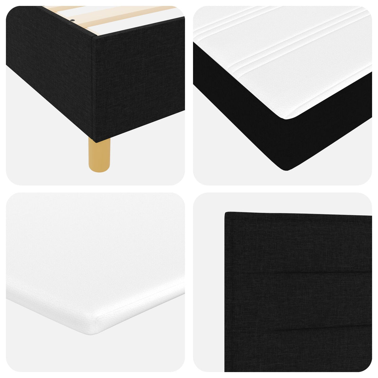 Boxspring Bed met Matras Zwart Eenpersoons Stof