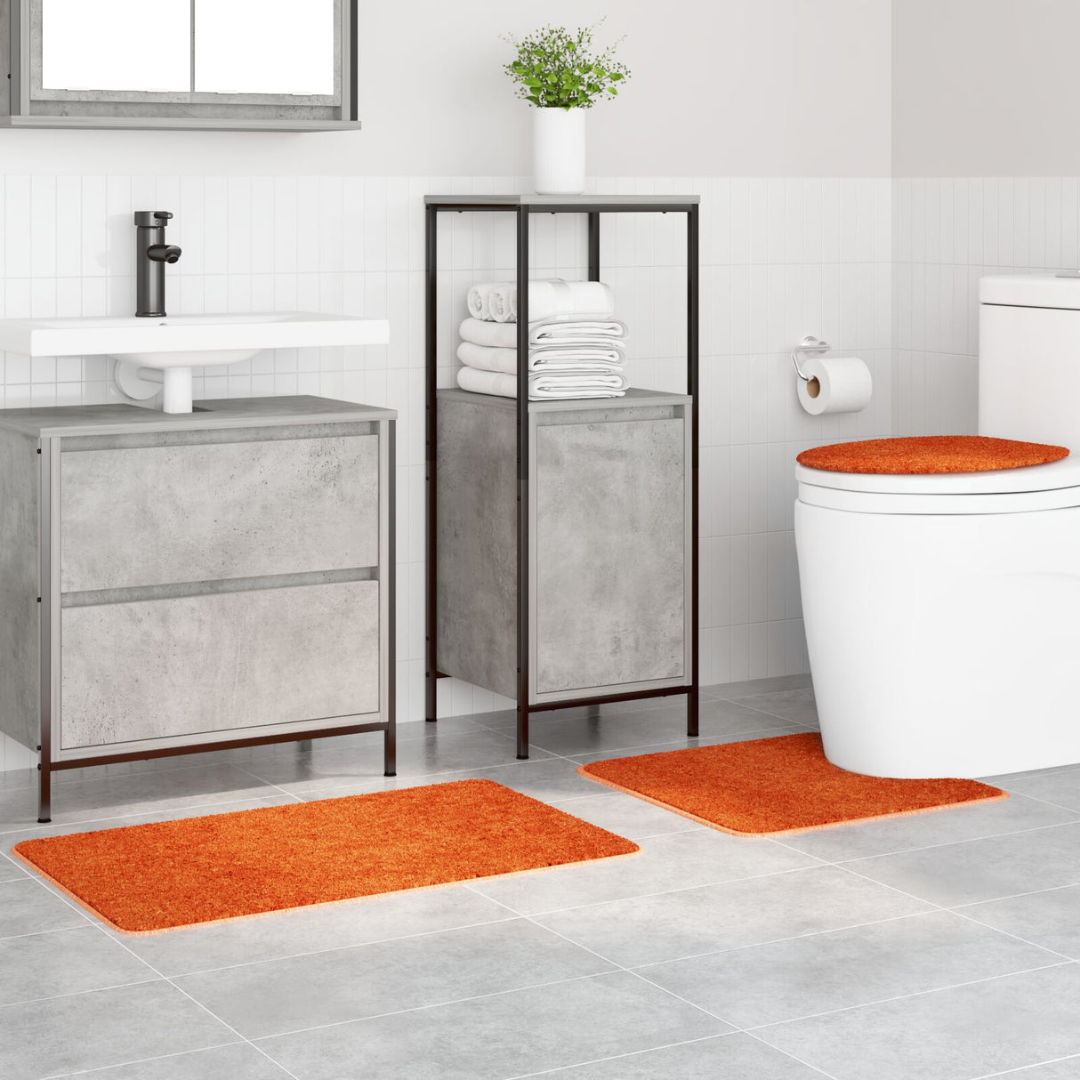 3-delige Badmat Set Oranje Polypropyleen Antislip