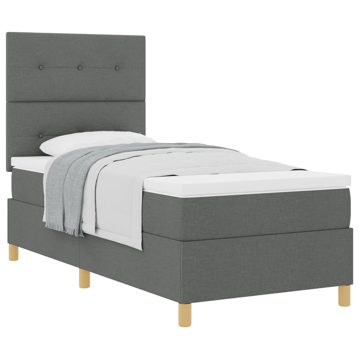 Boxspring Bed met Matras Donkergrijs Eenpersoons Stof