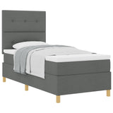 Boxspring Bed met Matras Donkergrijs Eenpersoons Stof