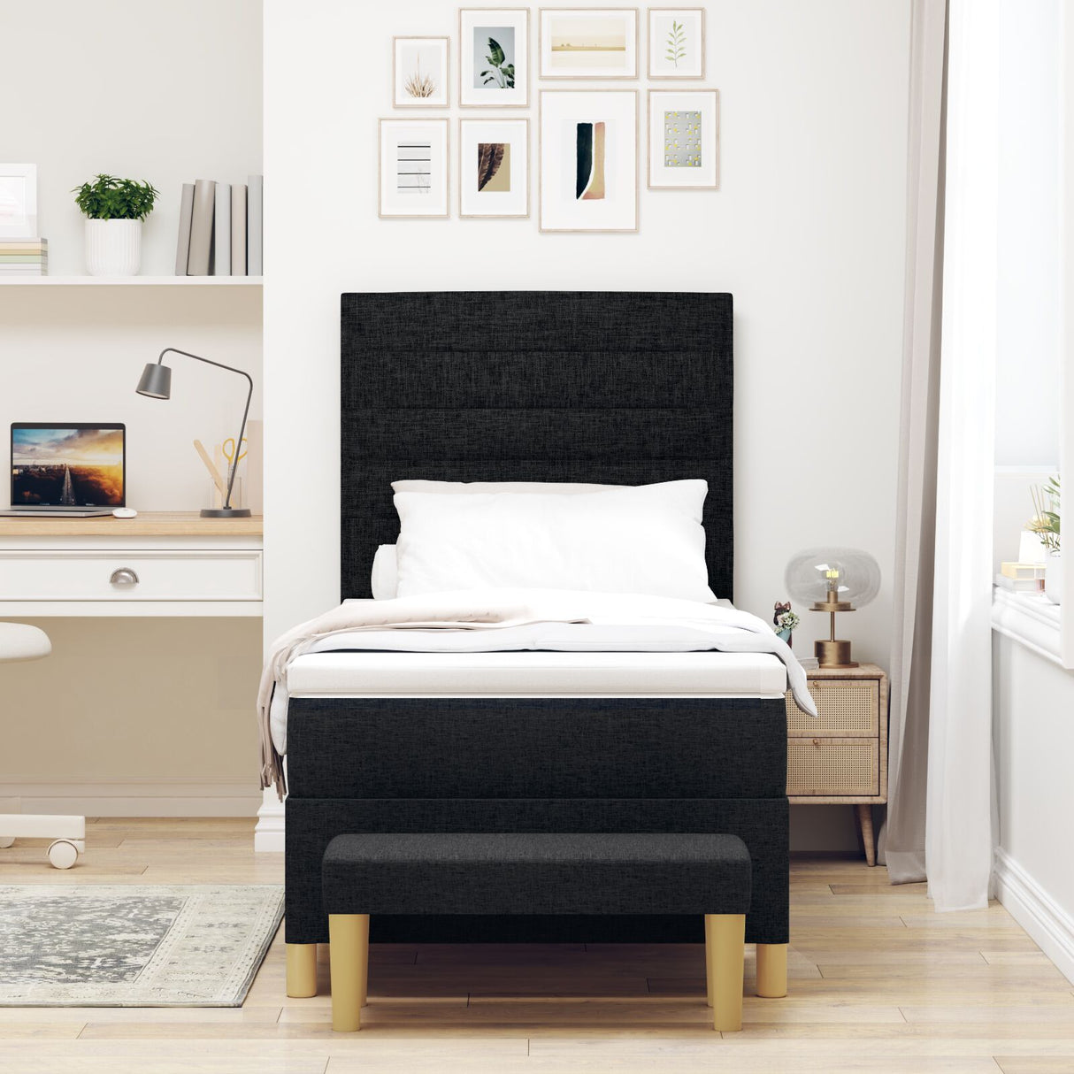 Bedframe met Matras Set van 2 Zwart Stof 90 x 190 cm Bedframe