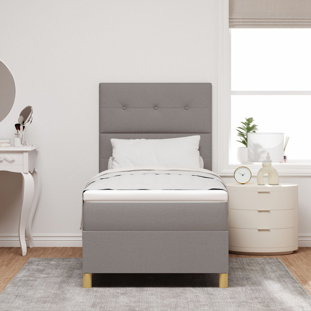 Boxspringbed met matras Taupe Eenpersoons Stof