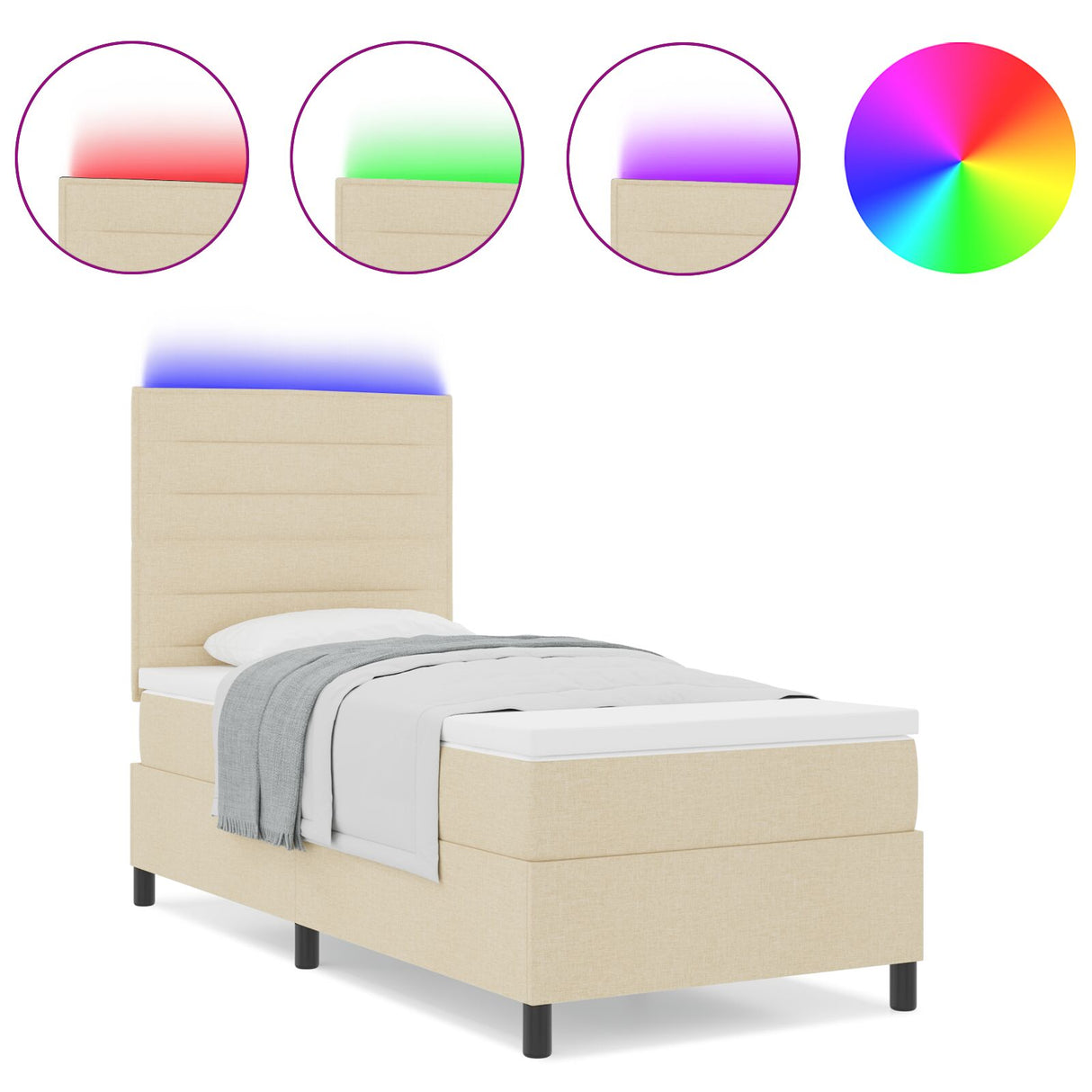 Boxspringbed met Matras & LED Crème 90x190 cm Stof