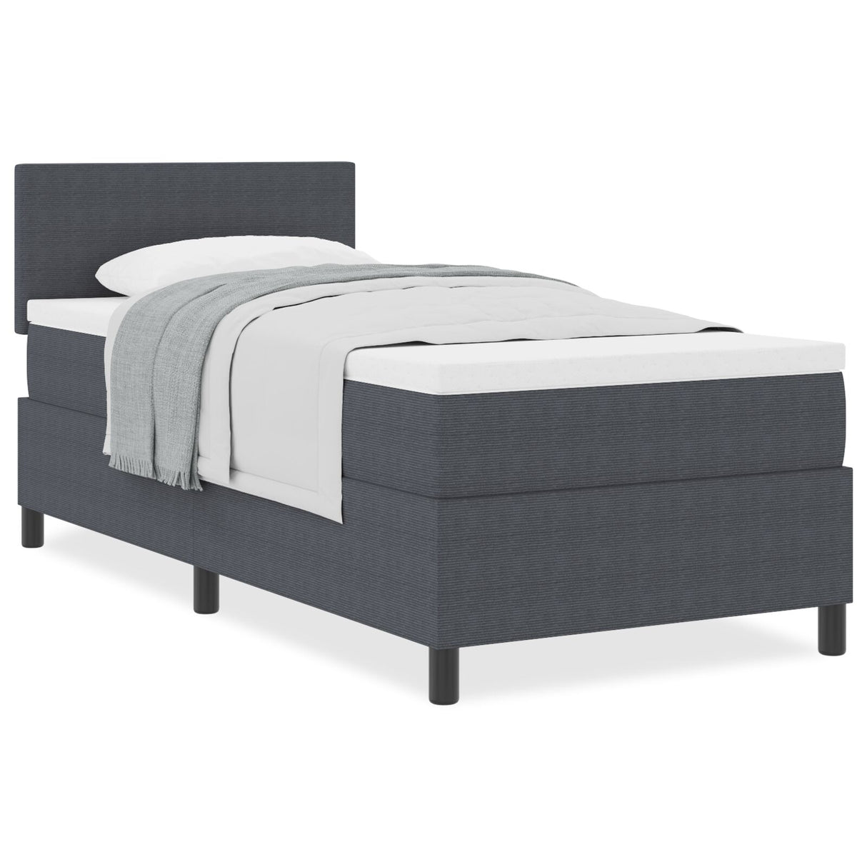 Boxspring Bed met Matras Donkergrijs Eenpersoons Corduroy Stof