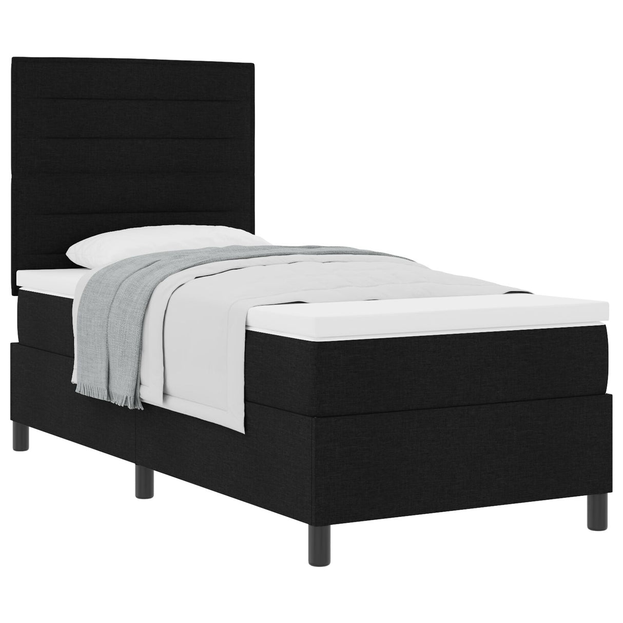 Boxspring Bed met Matras Zwart eenpersoons Stof