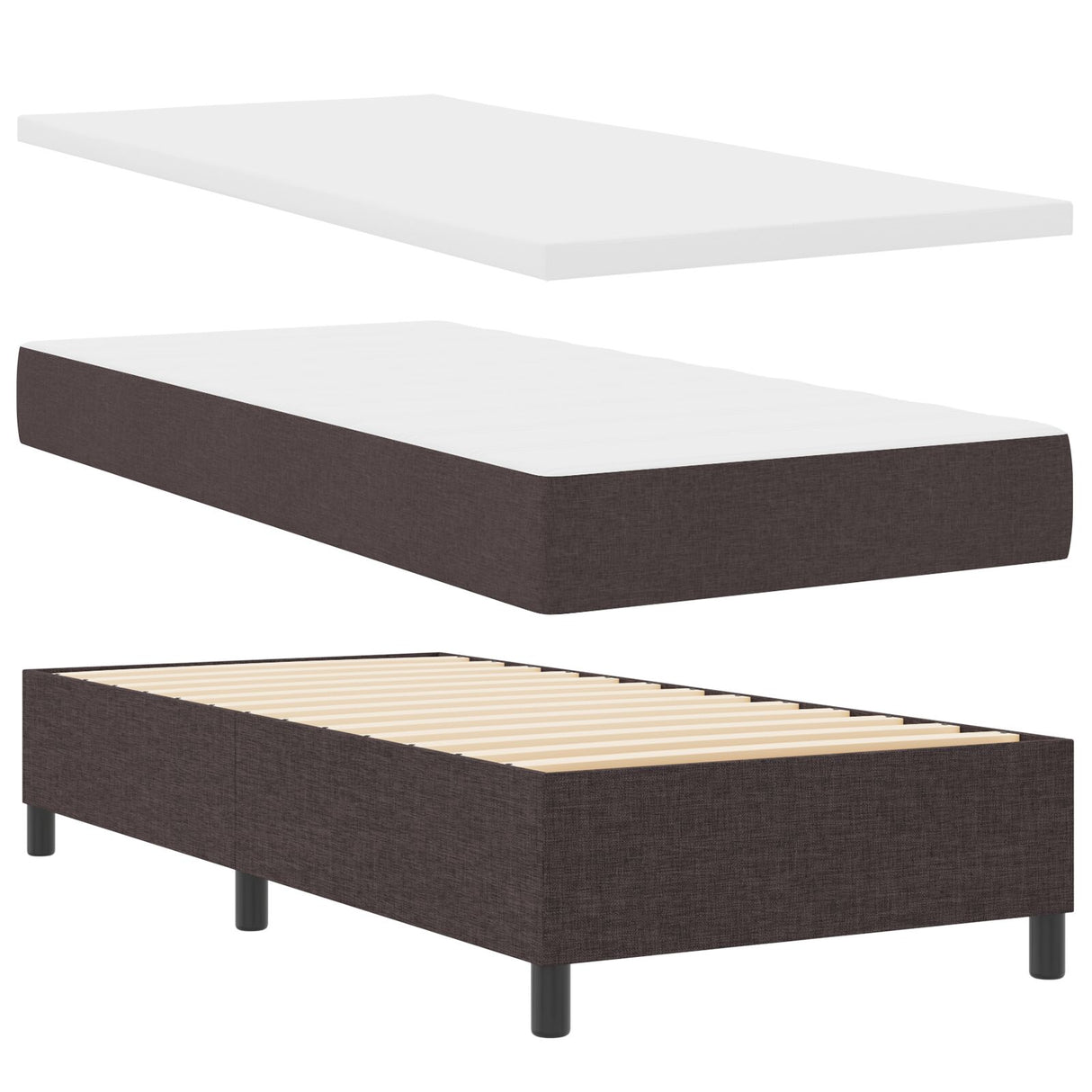 Boxspringbed met Matras Donkerbruin Eenpersoons Stof