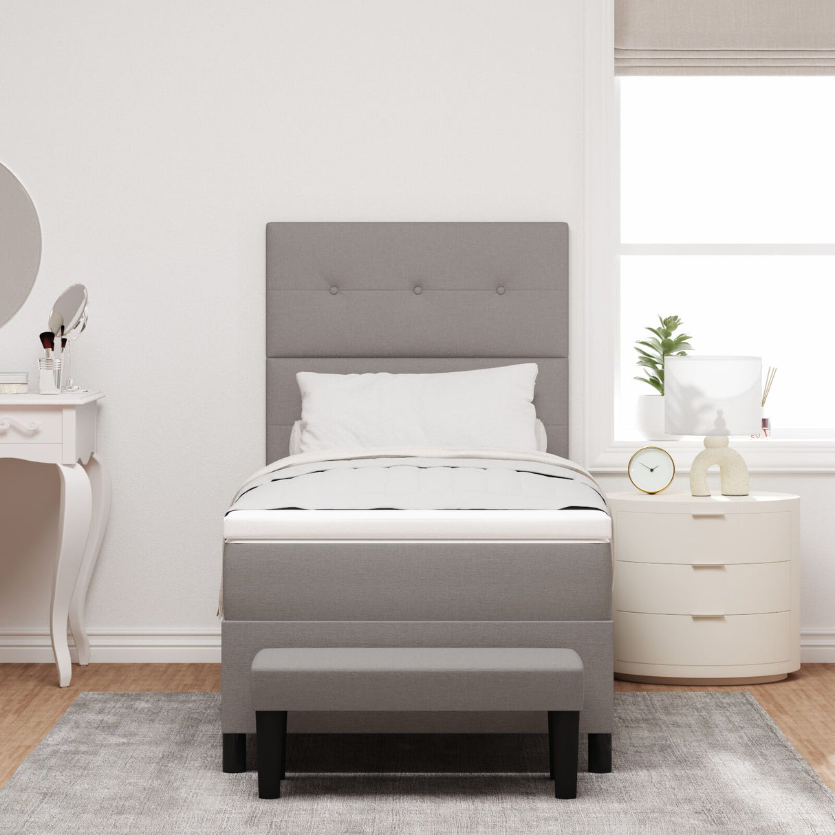 Boxspringbed met Matras & Bank Taupe 90x190 cm Stof