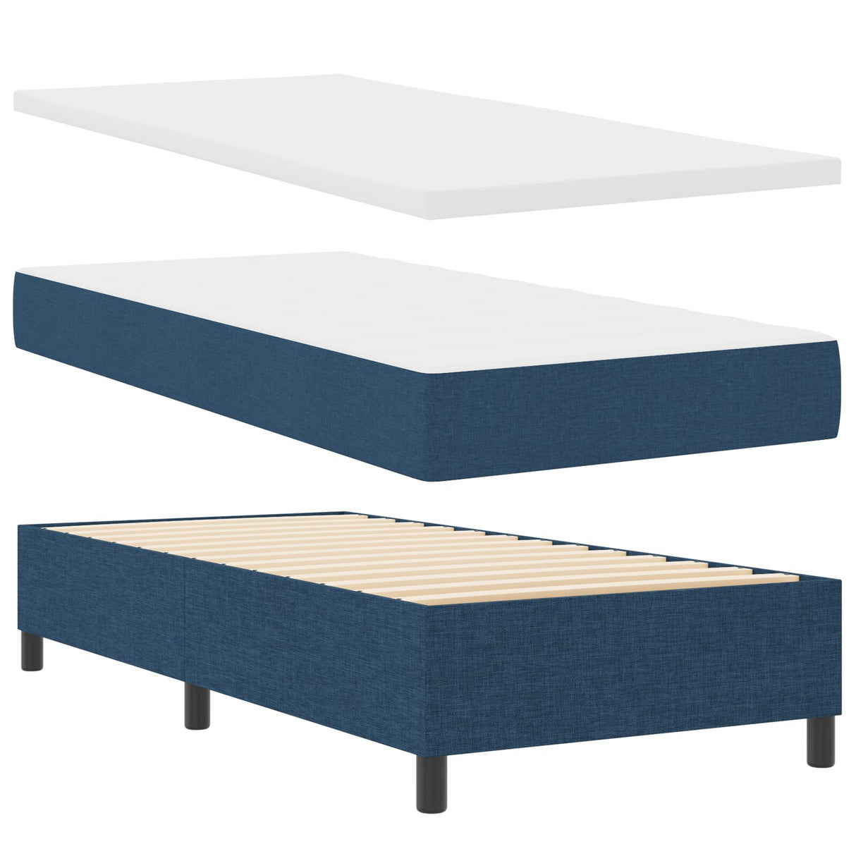 Boxspring Bed met Matras Blauw Eenpersoons Stof