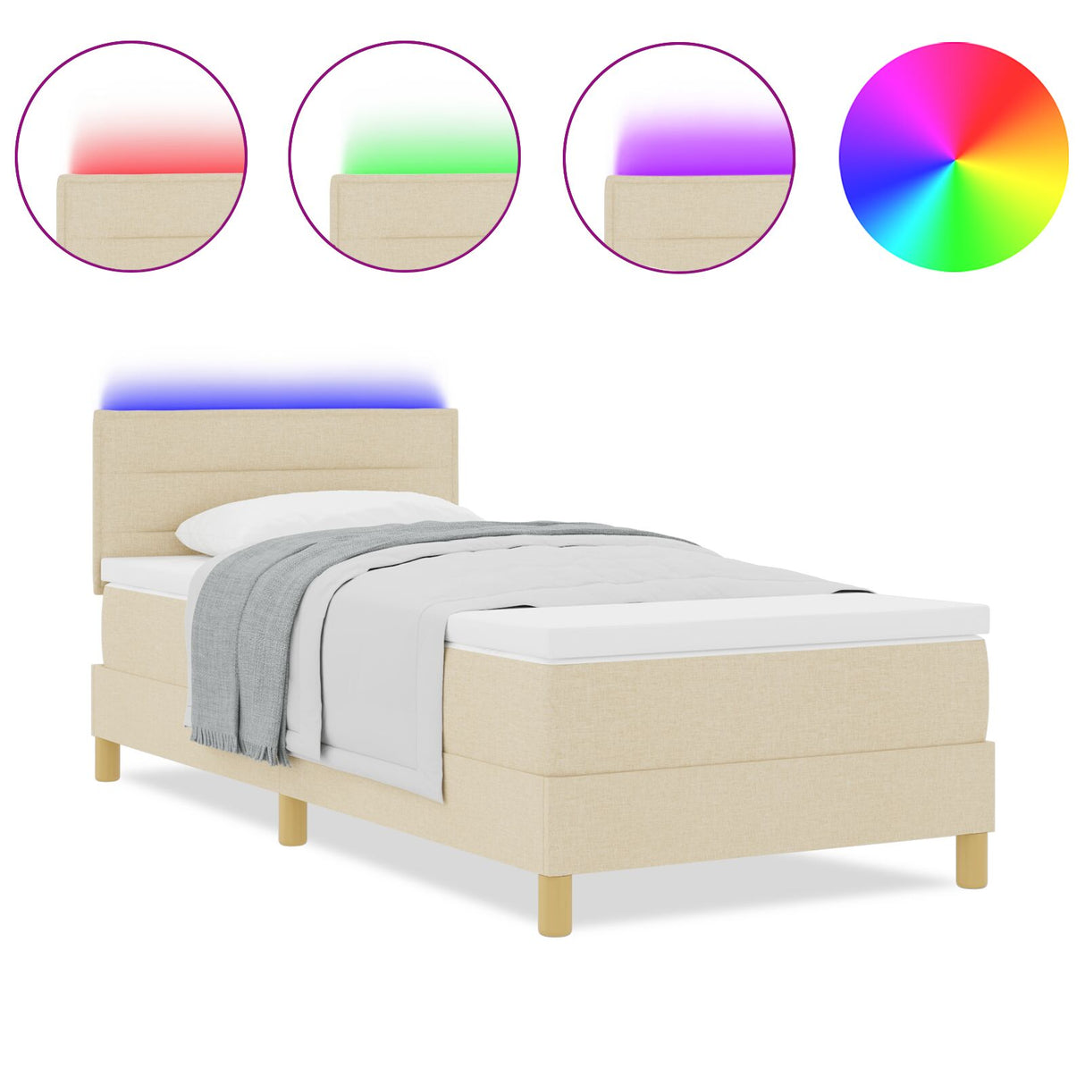 Boxspringbed met Matras & LED Crème 80x200 cm Stof