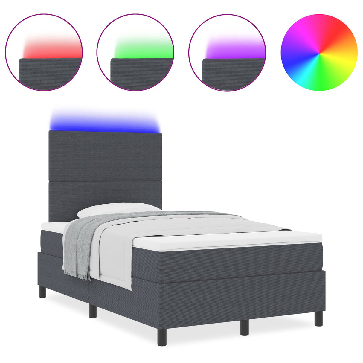Boxspringbed met Matras & LED Donkergrijs Klein Tweepersoons Katoenen Stof