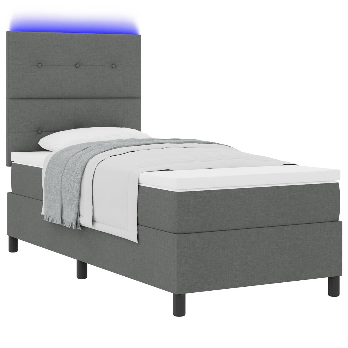 Boxspringbed met Matras & LED Donkergrijs 90x190 cm Stof