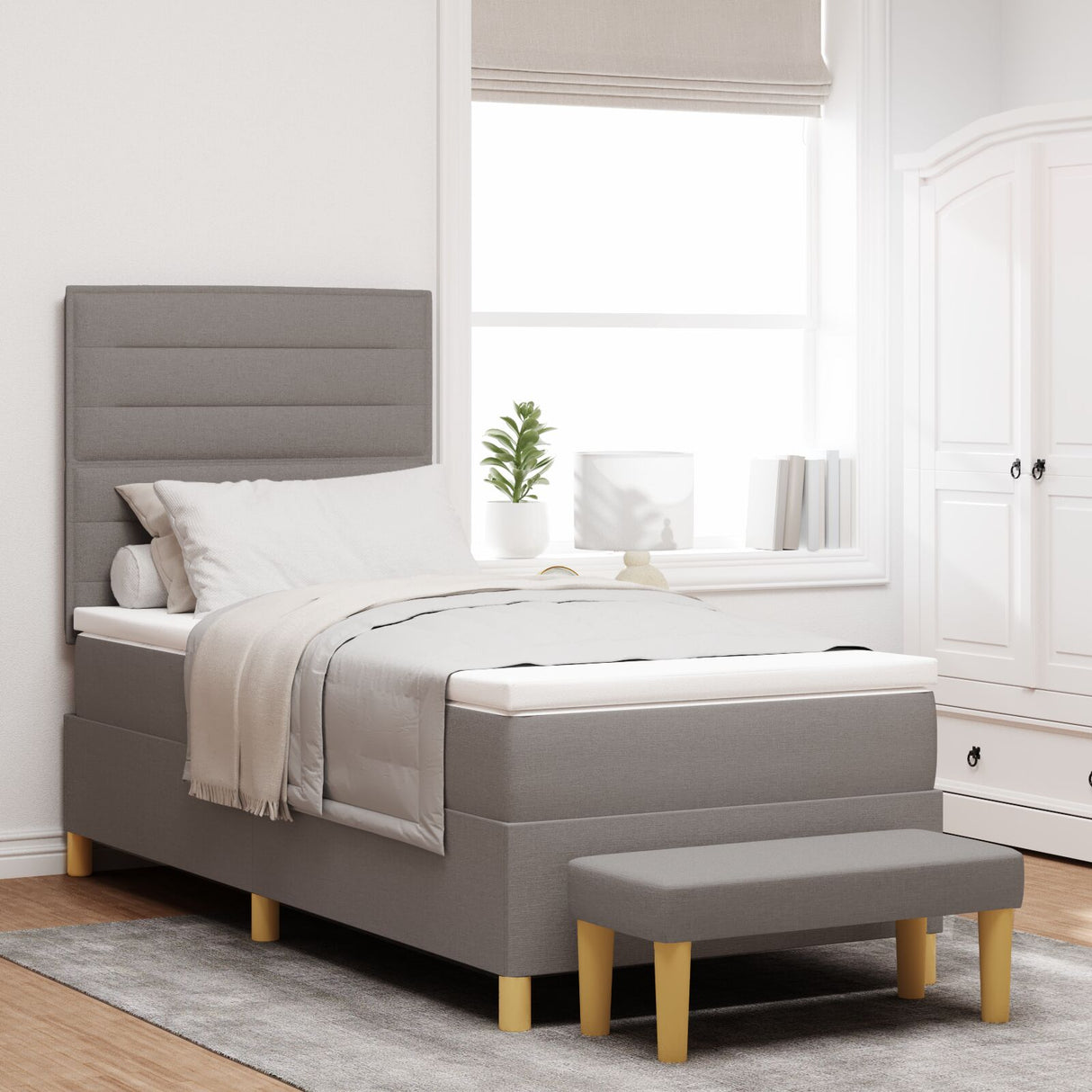Boxspringbed met Matras & Bank Taupe 80x200 cm Stof