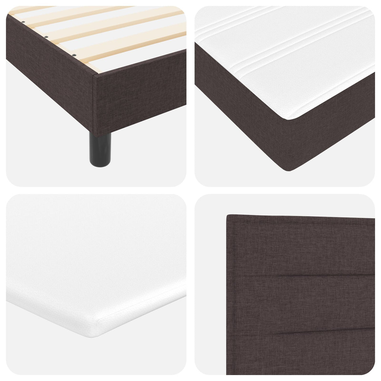 Bedframe met Matras Donkerbruin, Wit Stof 90 x 190 cm Bedframe