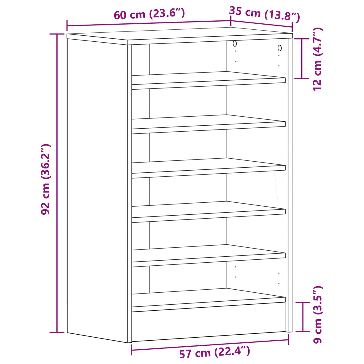 Schoenenkast Zwart Eik 60x35x92 cm Gelaagd Hout