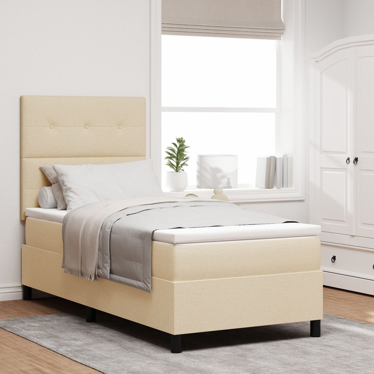 Boxspring Bed met Matras Crème Eenpersoons Stof
