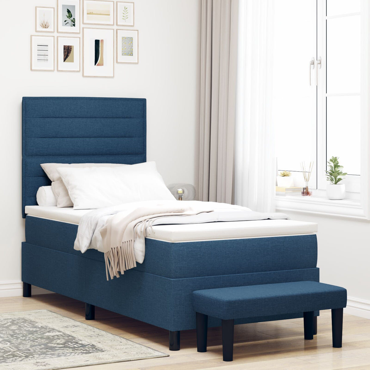 Boxspringbed met Matras & Bank Blauw 90x190 cm Stof