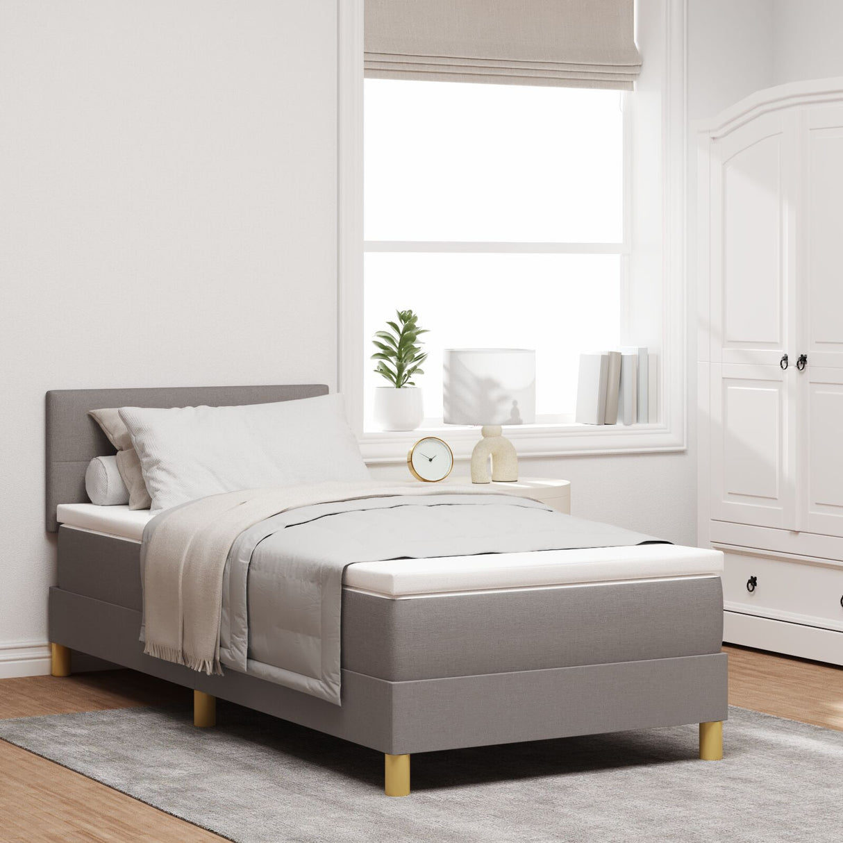 Boxspringbed met Matras Taupe 80x200 cm Stof
