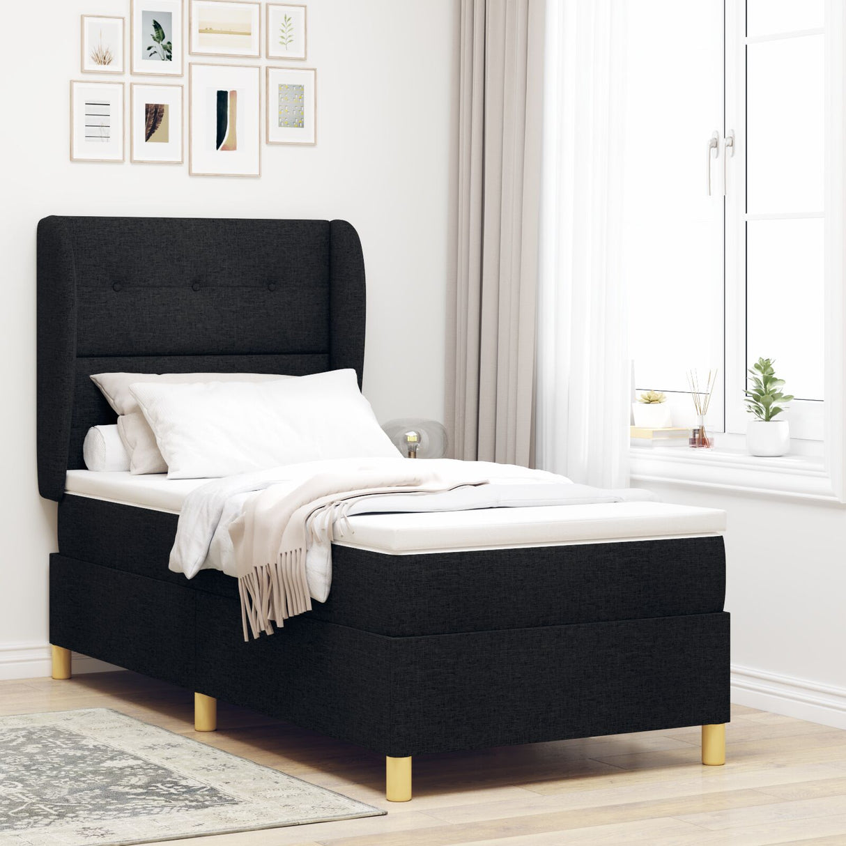 Bedframe met Matras Zwart Stof 90 x 190 cm Bedmatras