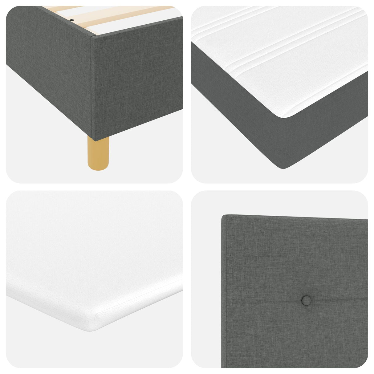 Boxspring Bed met Matras Donkergrijs Eenpersoons Stof