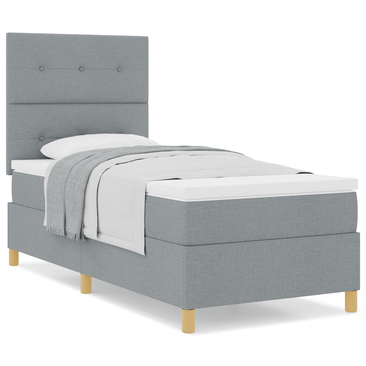 Boxspringbed met matras lichtgrijs eenpersoons stof