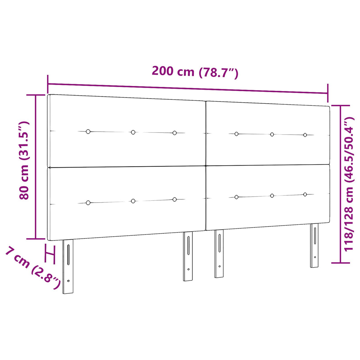 Hoofdbord Knop-Gestoffeerd Taupe 200 cm Stof