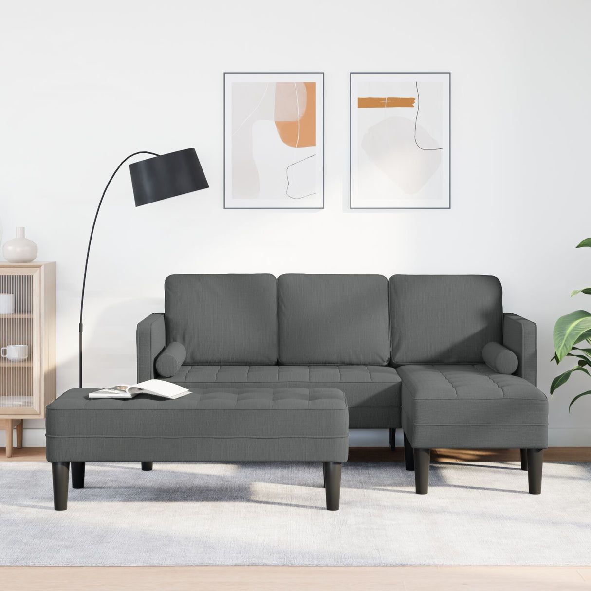 L-vormige Bank Set van 2 Donkergrijs Polyester