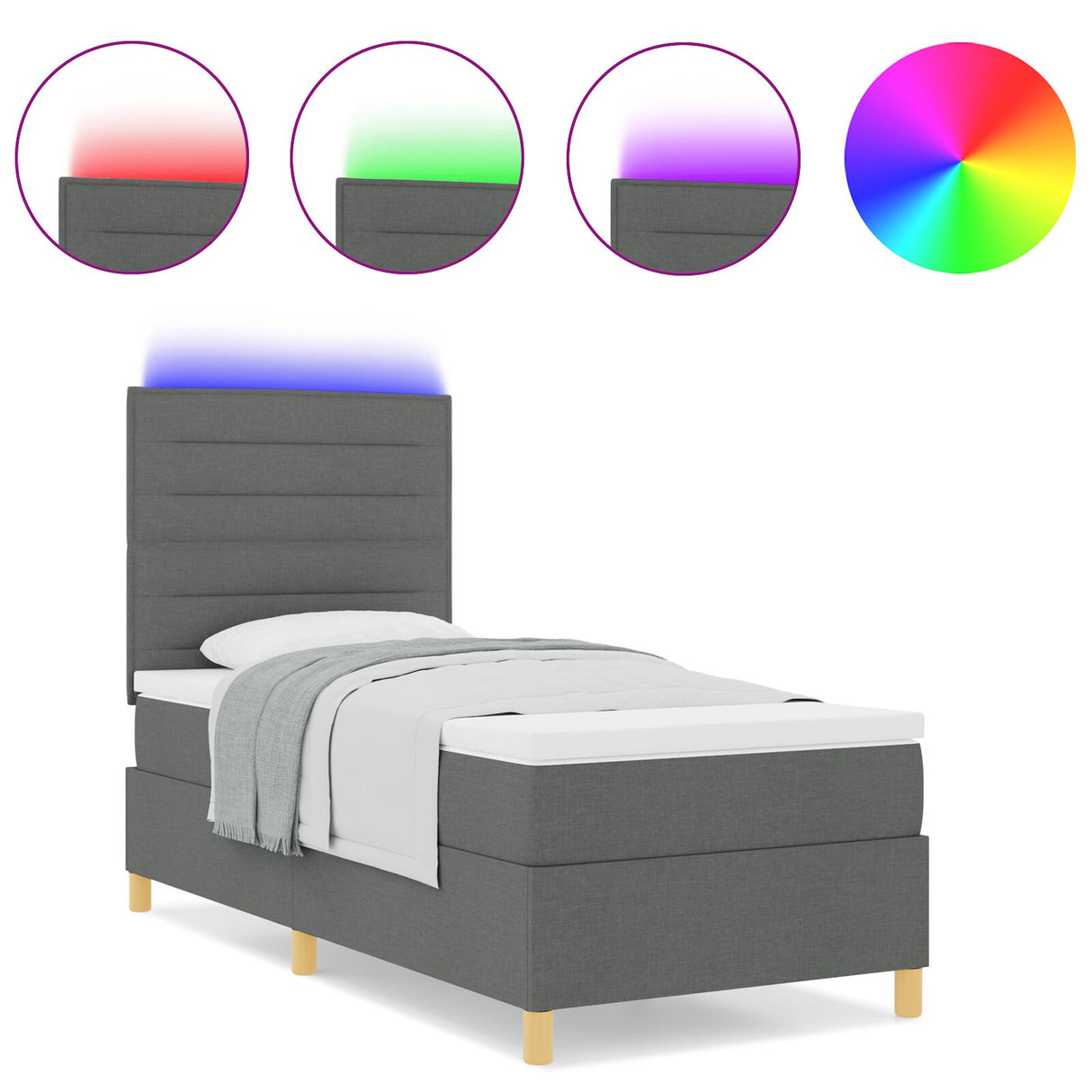 Boxspring Bed met Matras & LED Donkergrijs 90x190 cm Stof