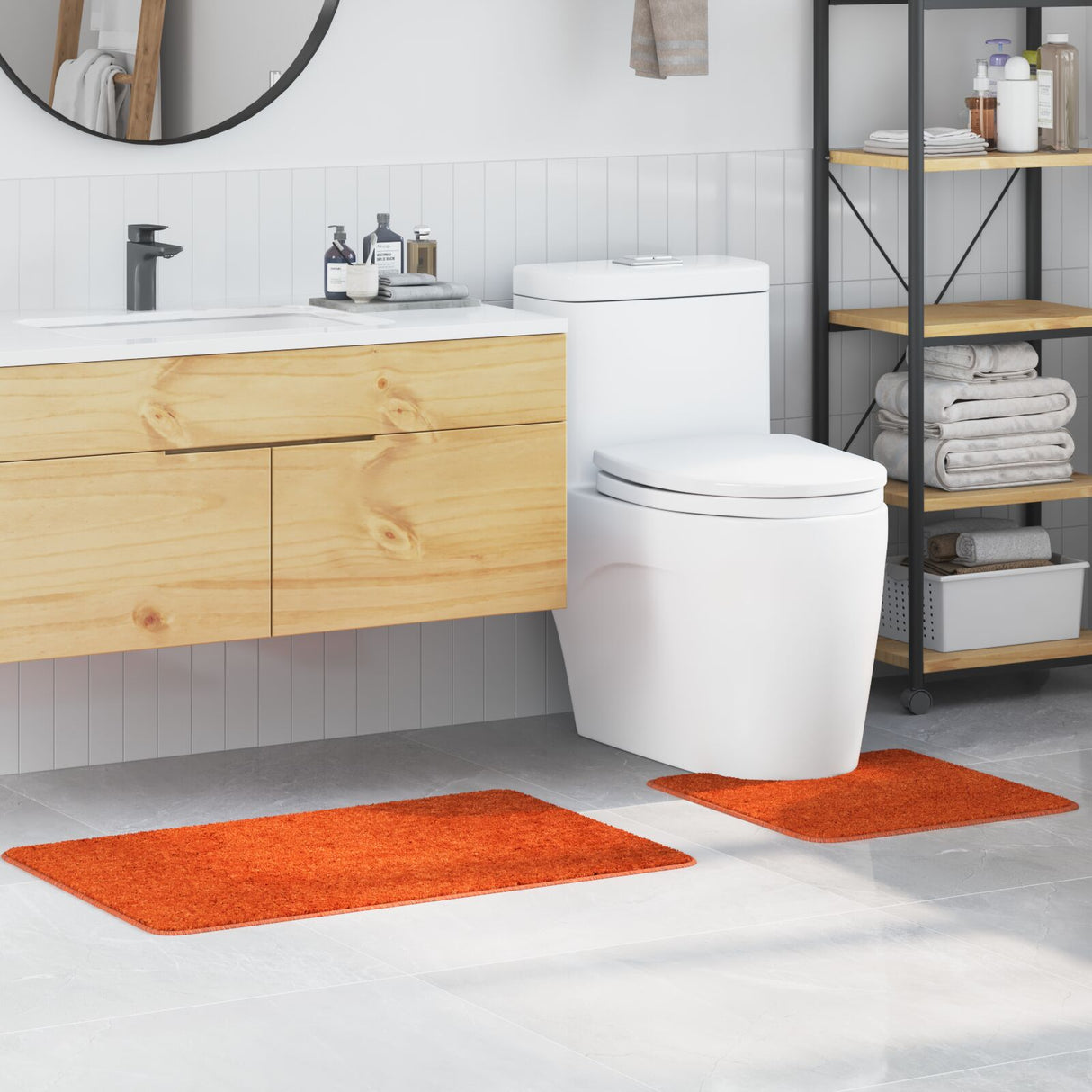 2-delige Badmat Set Oranje Polypropeen Antislip