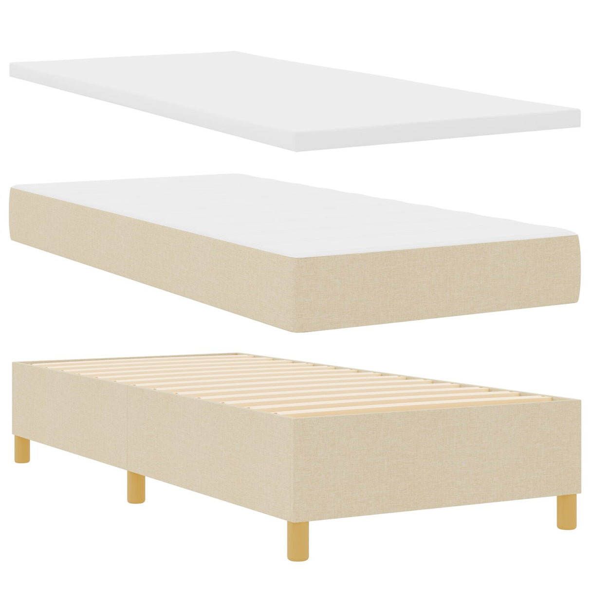 Boxspringbed met matras crème eenpersoons stof