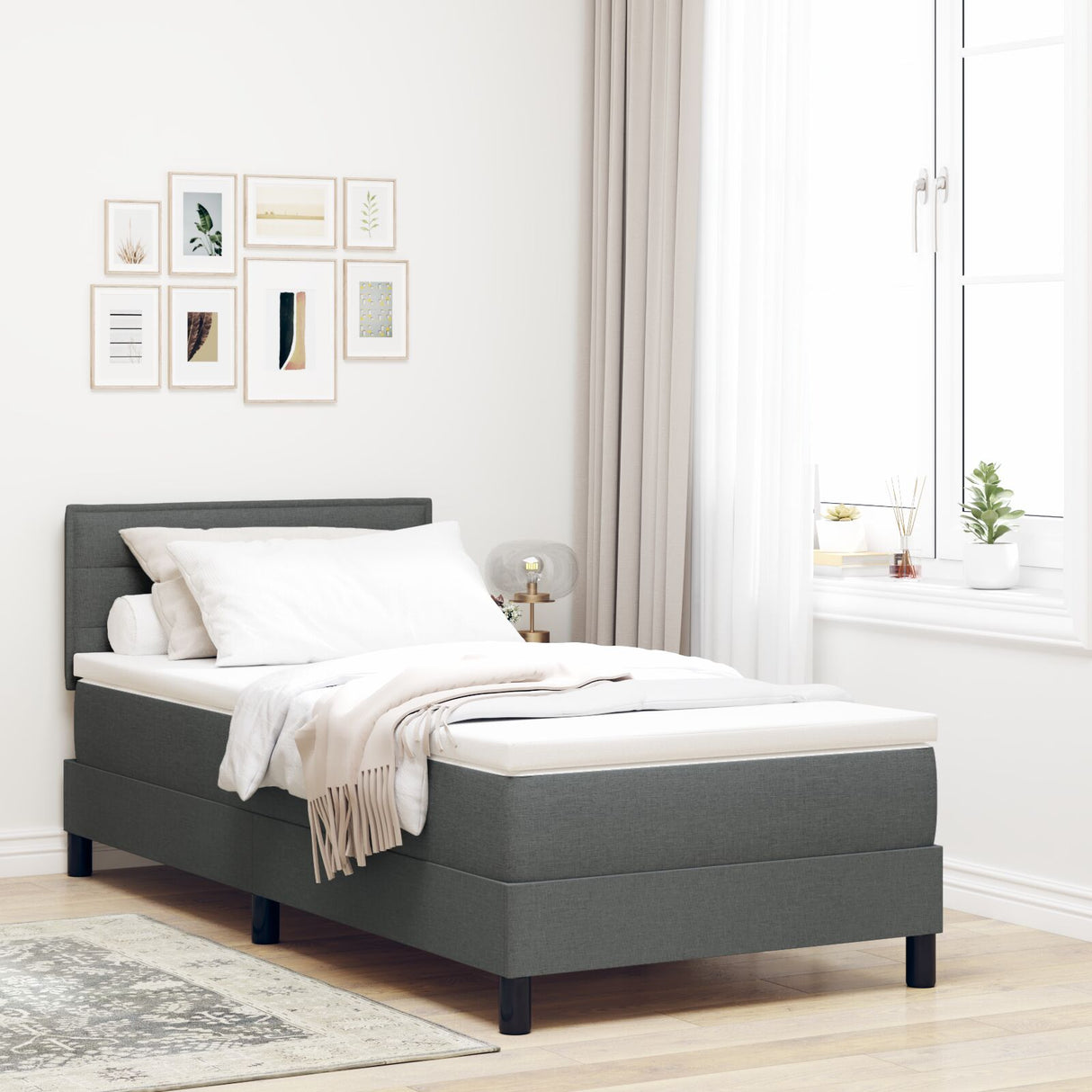 Bedframe met Matras Donkergrijs Stof 90 x 190 cm Bedmatras