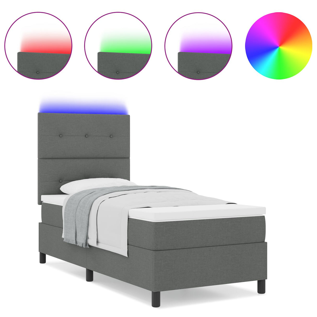 Boxspringbed met Matras & LED Donkergrijs 90x190 cm Stof