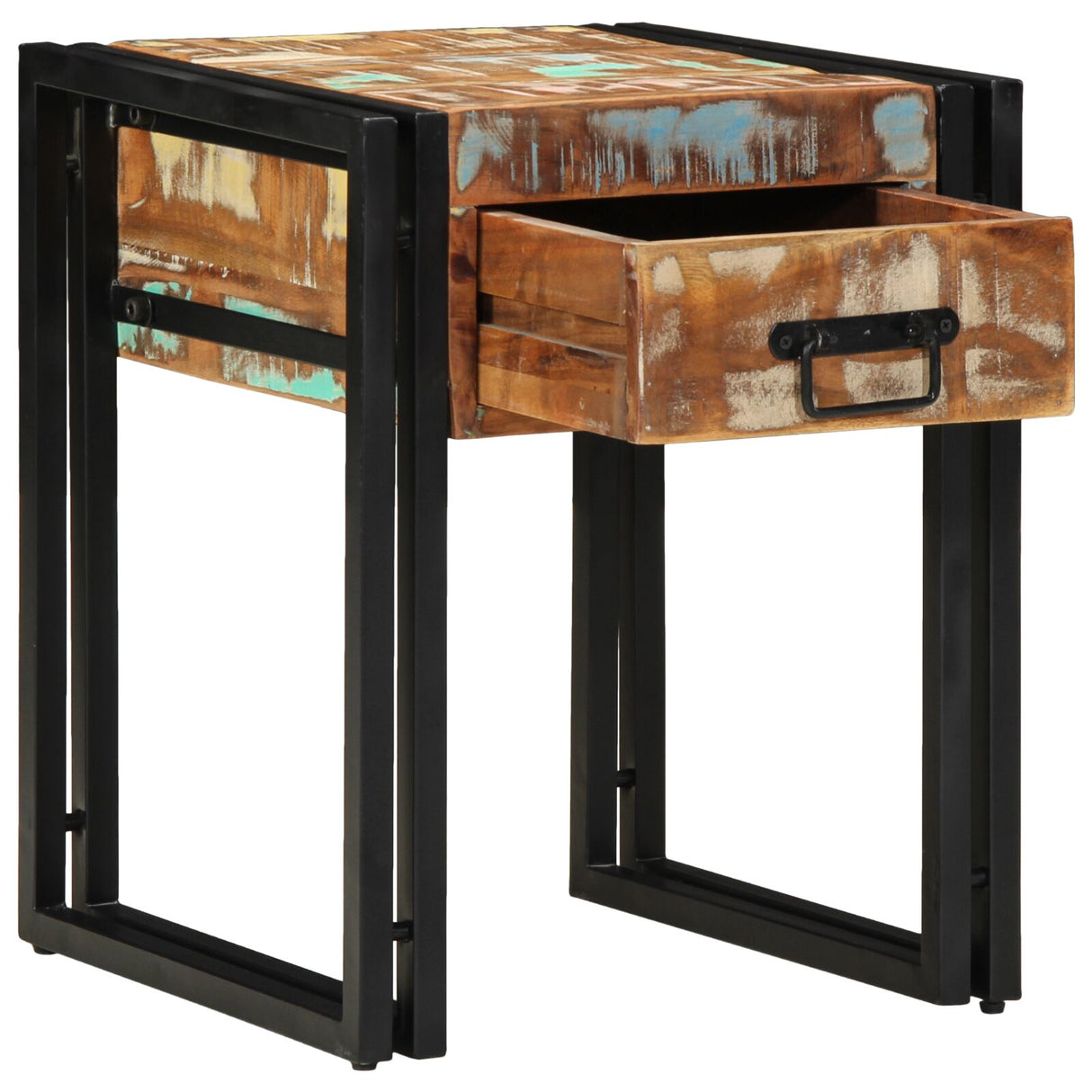 Bijzettafel met Lade Zwart 40x40x50 cm Massief Gerecycled Hout