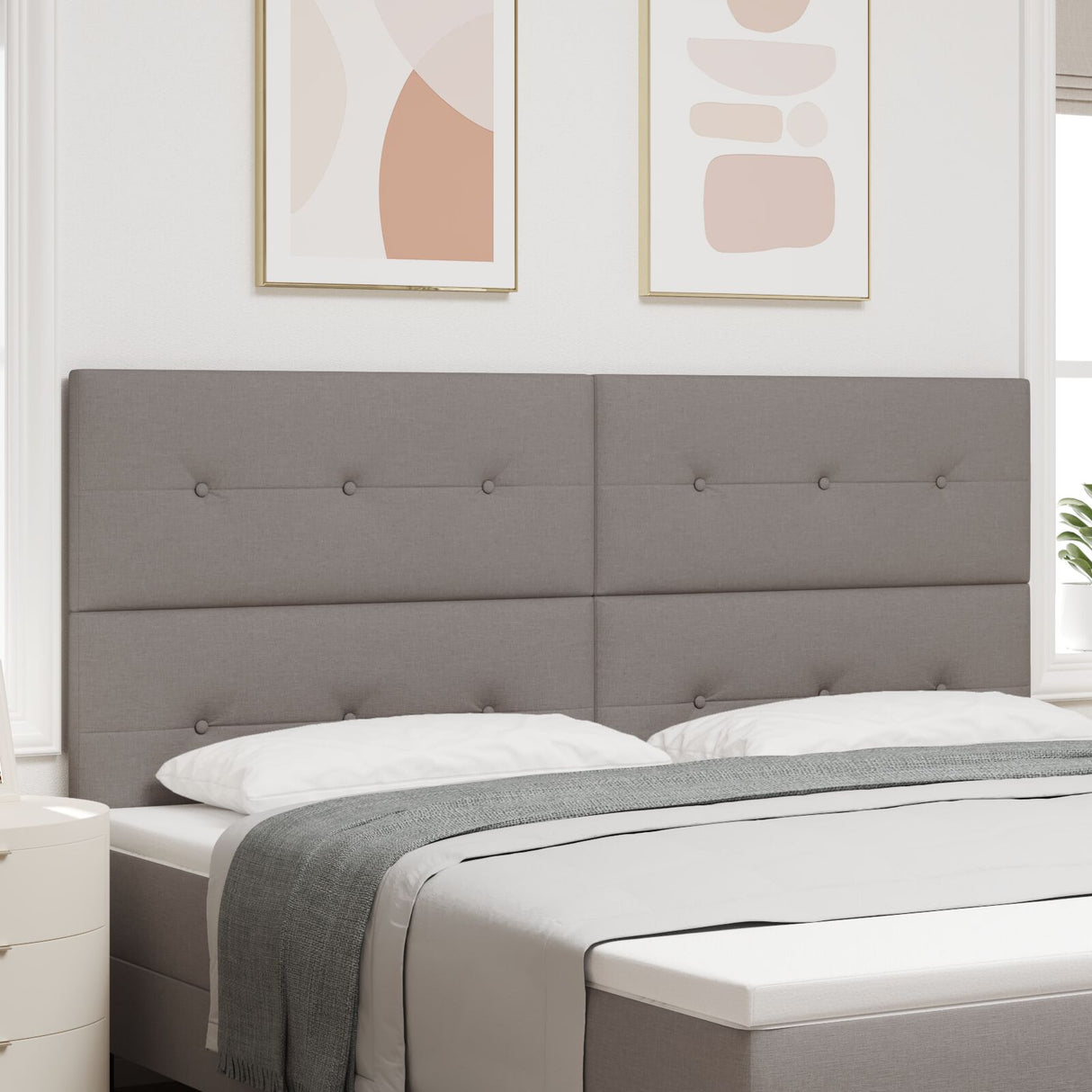 Hoofdbord Knop-Gestoffeerd Taupe 200 cm Stof