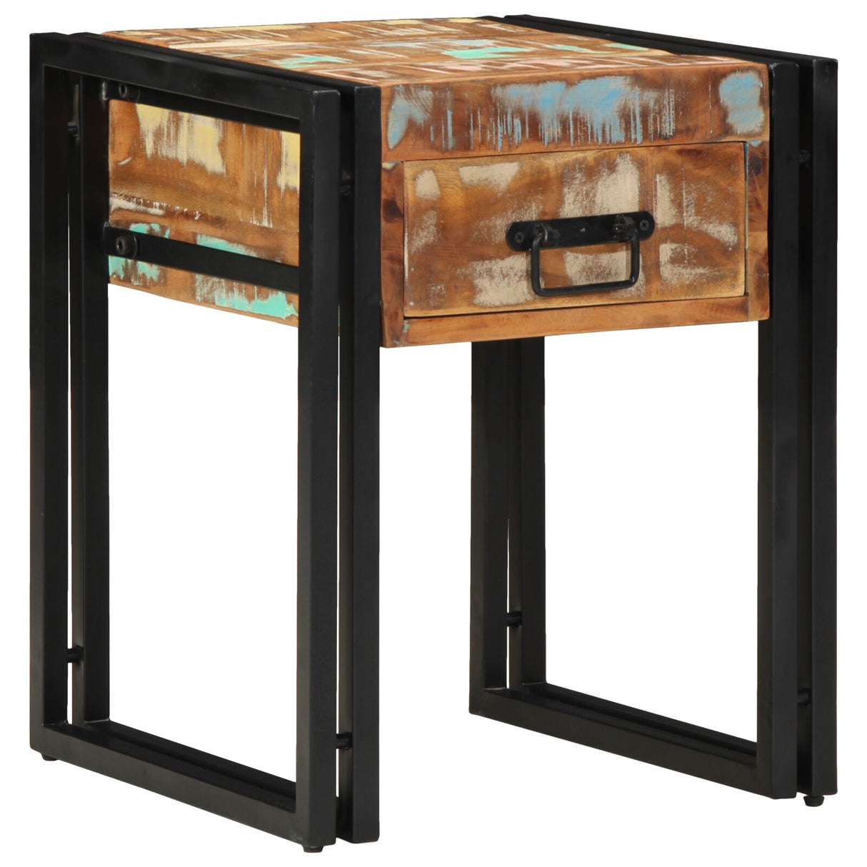 Bijzettafel met Lade Zwart 40x40x50 cm Massief Gerecycled Hout