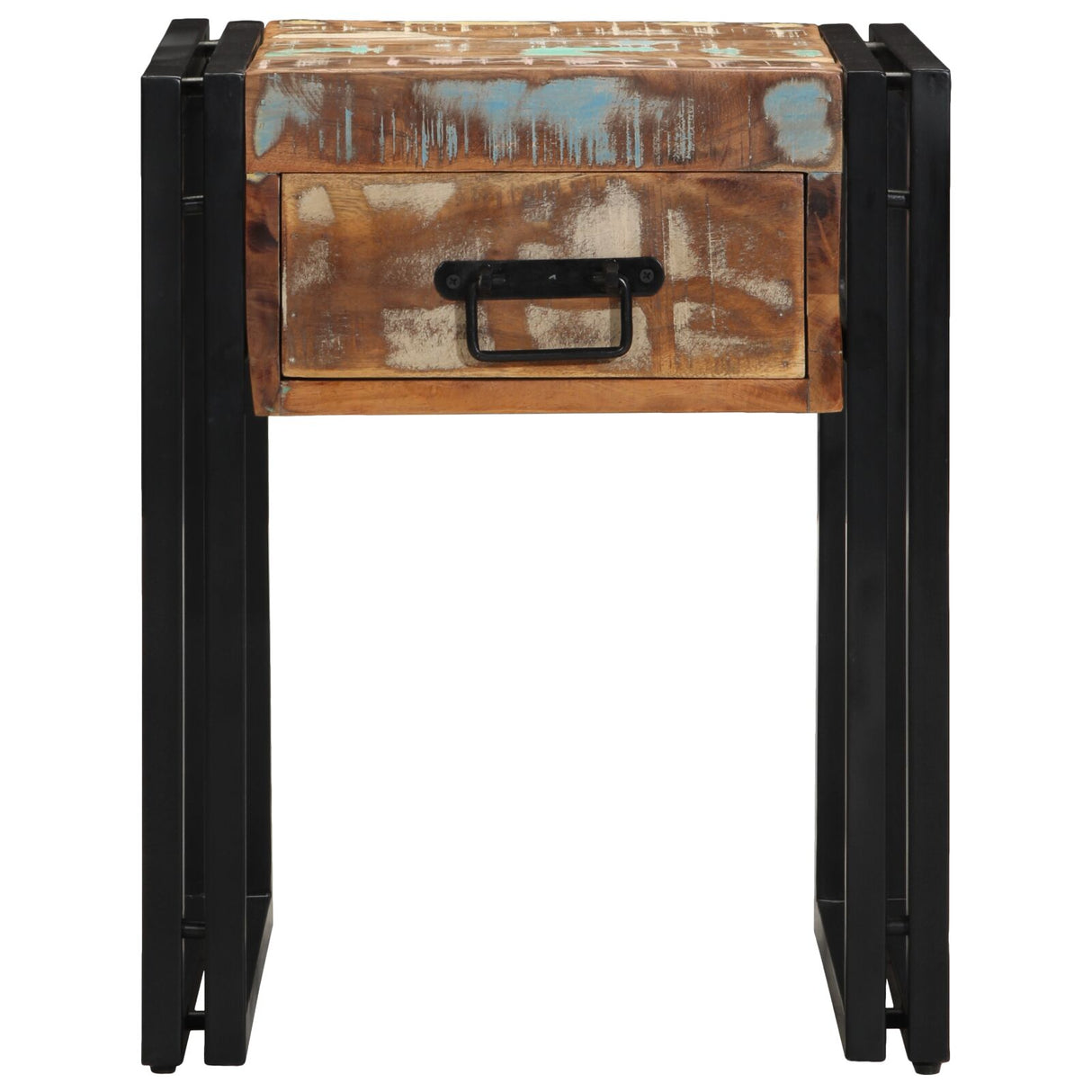 Bijzettafel met Lade Zwart 40x40x50 cm Massief Gerecycled Hout