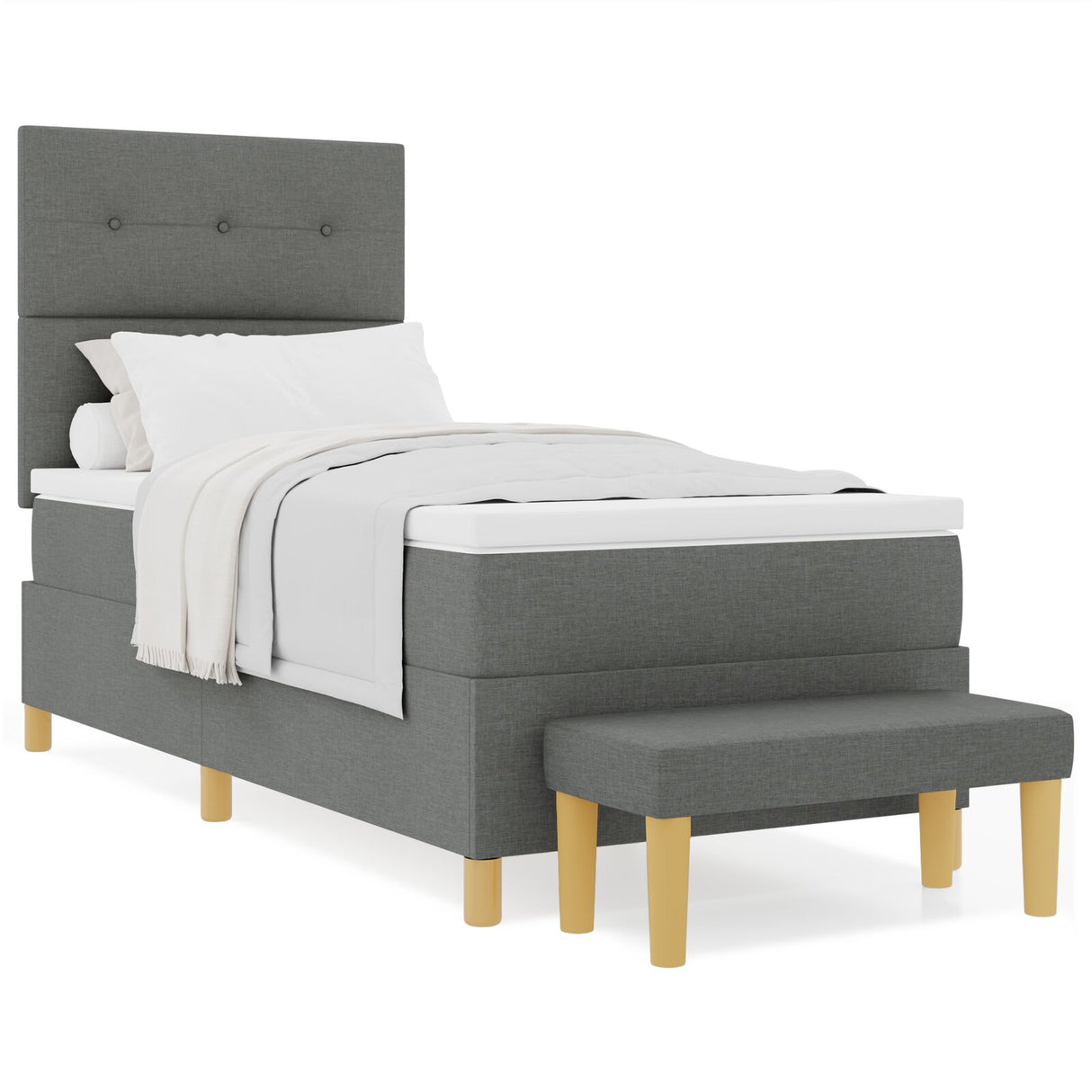 Boxspring Bed met Matras & Bank Donkergrijs 90x190 cm Stof
