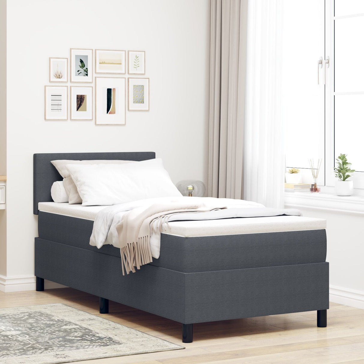 Boxspringbed met Matras Donkergrijs 80x200 cm Corduroy Stof