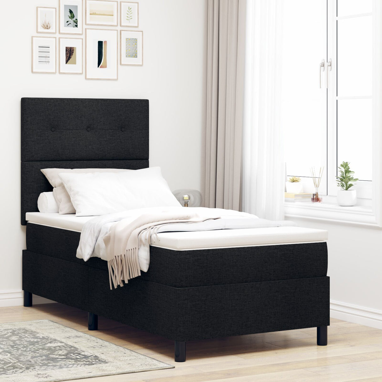 Boxspringbed met Matras Zwart Eenpersoons Stof