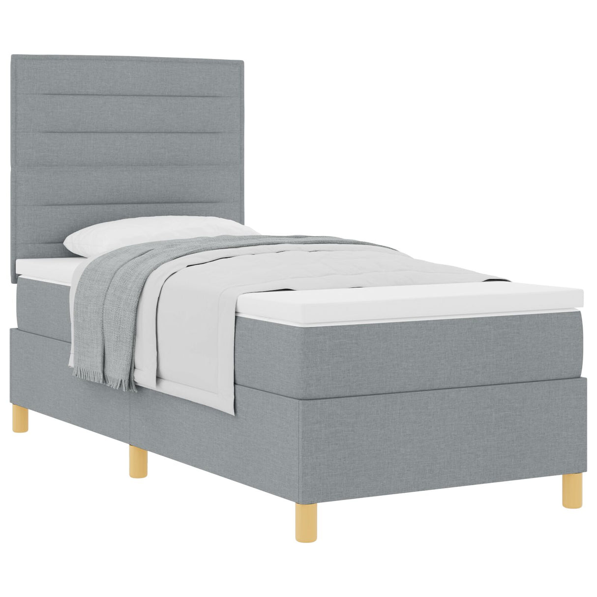 Boxspring Bed met Matras Lichtgrijs Eenpersoons Stof
