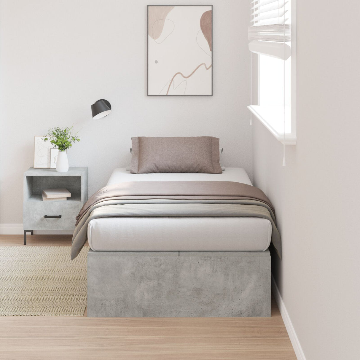 Bedframe Beton grijs Hout Duurzaam Opslagbedframe Rechthoekig
