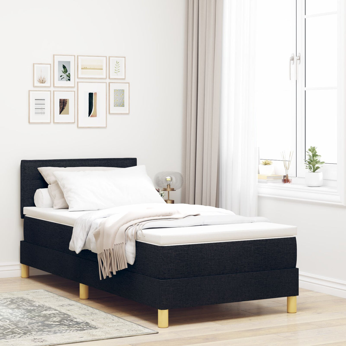 Boxspringbed met Matras Zwart 80x200 cm Stof